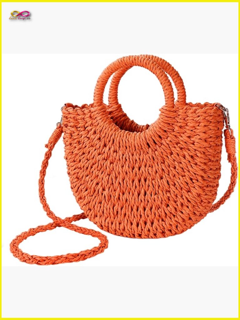 Handwoven Straw Beach Bag Woven Crossbody Shoulder Satchel Top Handle Purse